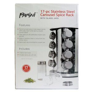 Parini Stainless Steel Carousel Spice Rack with Glass Jars 17 Pieces Ship $4.99
